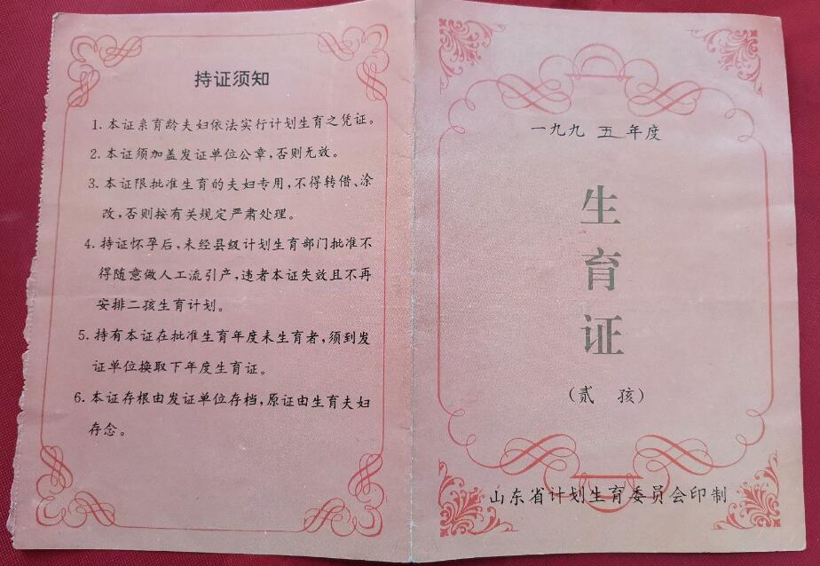 1995年二孩生育证 准生证